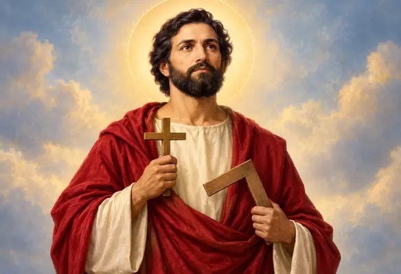 Saint Thomas the Apostle holding a cross and carpenter’s square